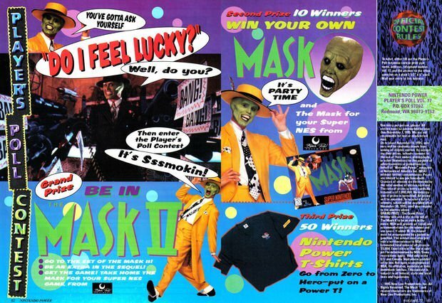 La pagina della rivista Nintendo Power dove viene illustrato il concorso dedicato a The Mask 2