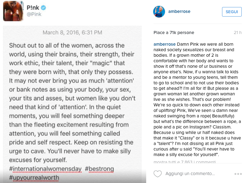 Clicca per vedere l'immagine originale La risposta di Amber Rose a Pink su Instagram