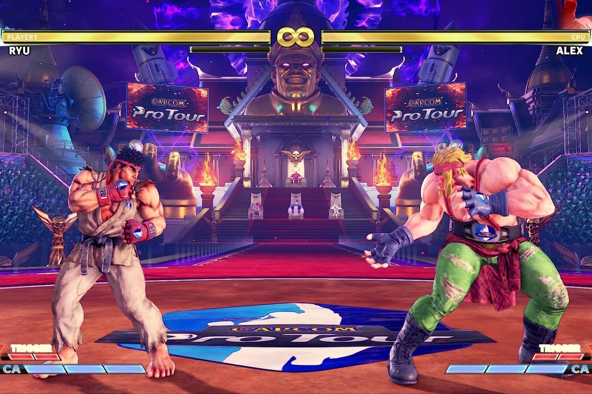 Un'arena di Street Fighter V: Arcade Edition con l'advertising attivo