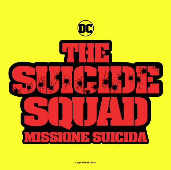 Logo e titolo rosso su giallo di The Suicide Squad - Missione suicida