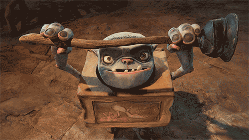 Una scena del film Boxtrolls Un Boxtroll del lungometraggio animato tarhato Laika
