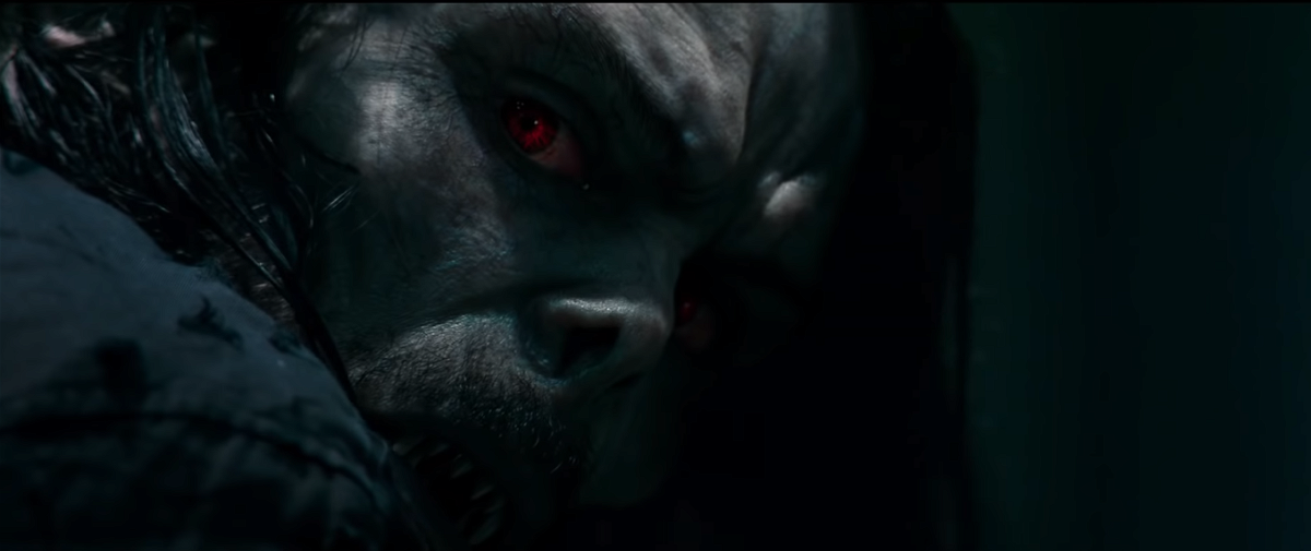Primo piano di Morbius nel primo trailer dell'omonimo cinecomic