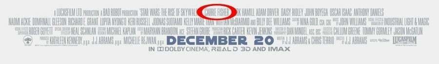 Il nome di Carrie Fisher in evidenza sul poster del film Star Wars: L'ascesa di Skywalker