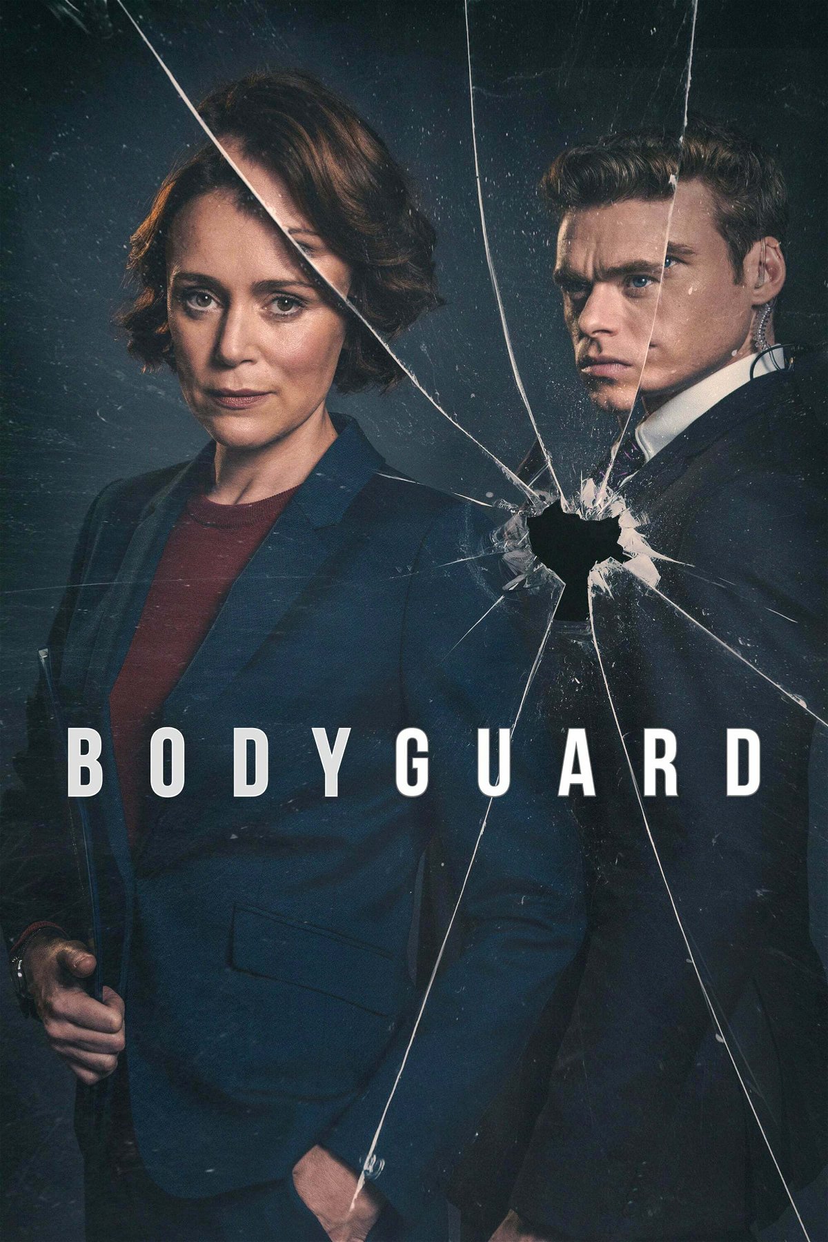 Primo piano di Keeley Hawes e Richard Madden nel poster di Bodyguard