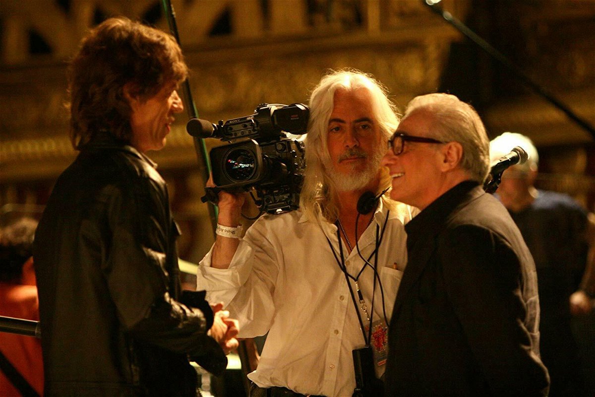 Mick Jagger, Robert Richardson e Martin Scorsese durante le riprese di Shine a Light