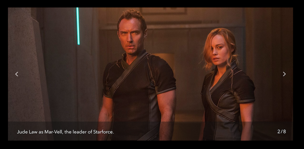 Jude Law e Brie Larson in una scena del film Captain Marvel