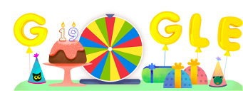 Cover of Google celebrates 19 years with the Google Doodle of the Wheel of Fortune