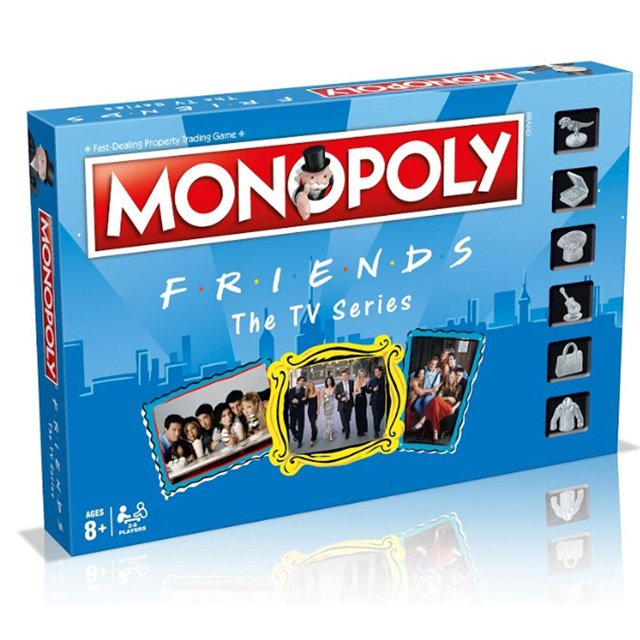 Un primo piano del box del Monopoly dedicato alla serie TV Friends