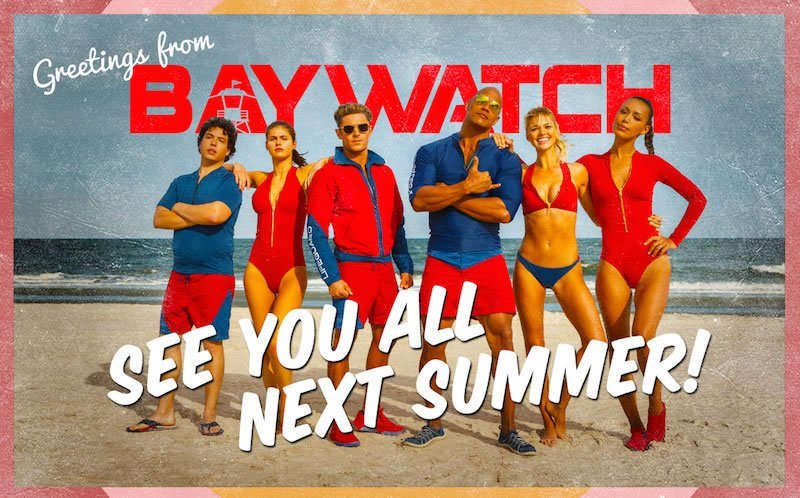 La cartolina rilasciata da Paromount Pictures a distanza di un anno dal reboot di Baywatch