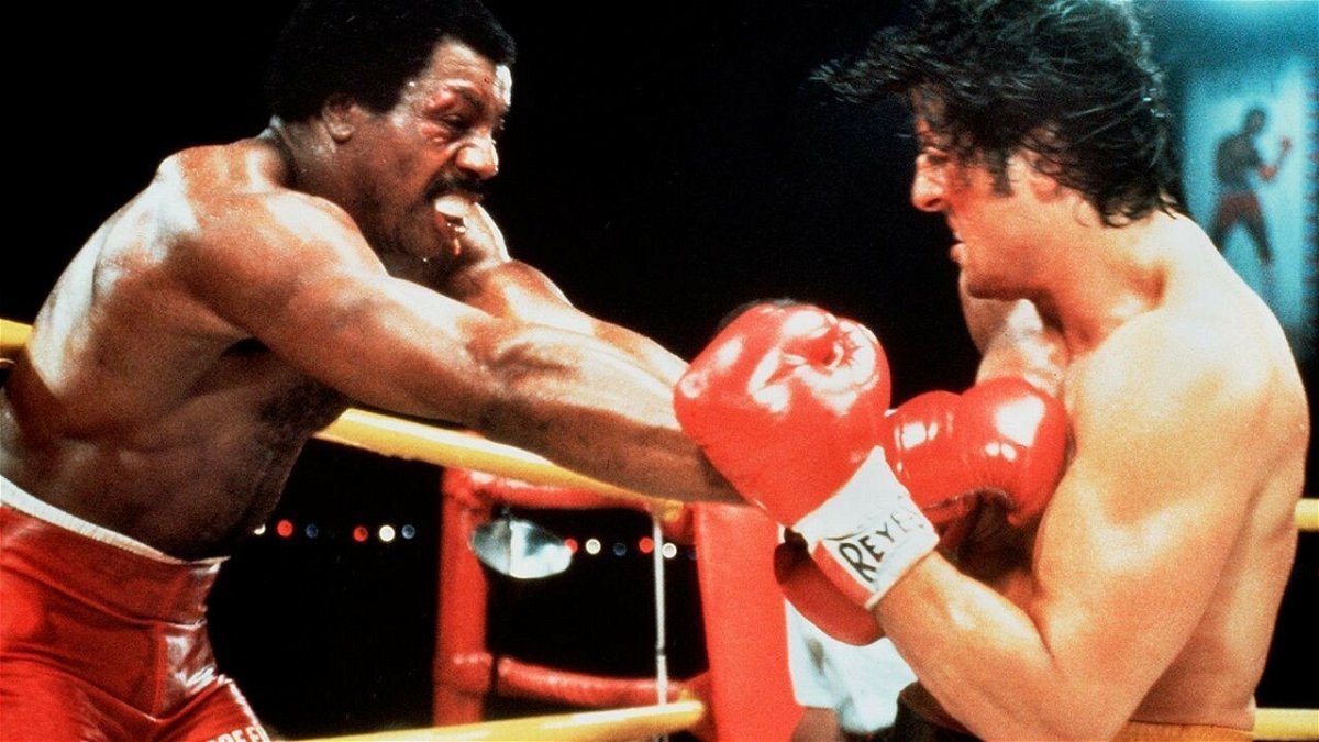 Carl Weathers e Sylvester Stallone in una scena di Rocky