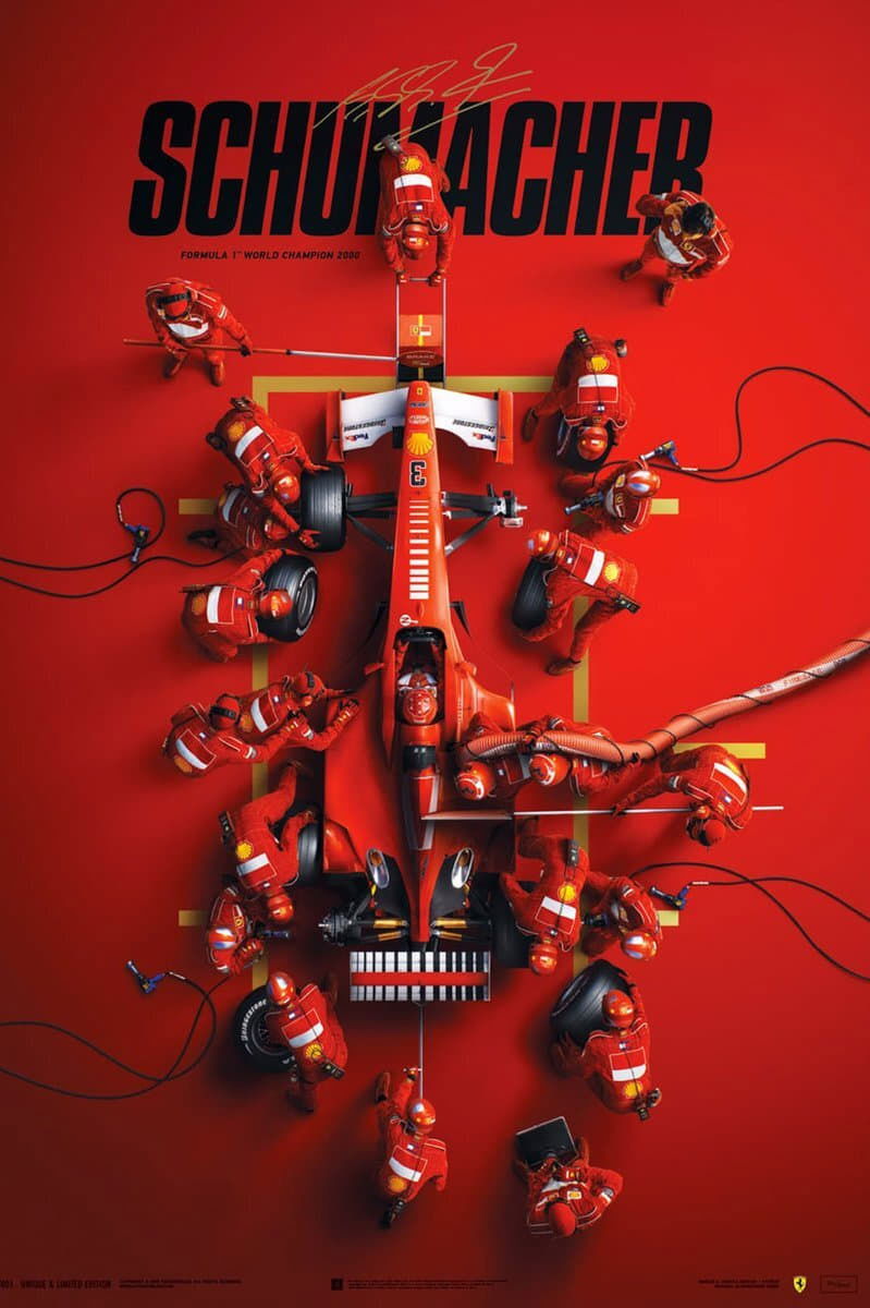 Clicca per vedere l'immagine originale Il poster di Schumacher, dedicato al grande campione di F1