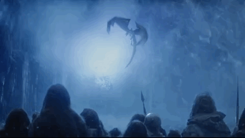 GIF del drago Viserion che abbatte la Barriera in GoT 7