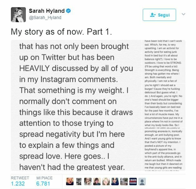 Sarah Hyland ha risposto alle critiche su Twitter