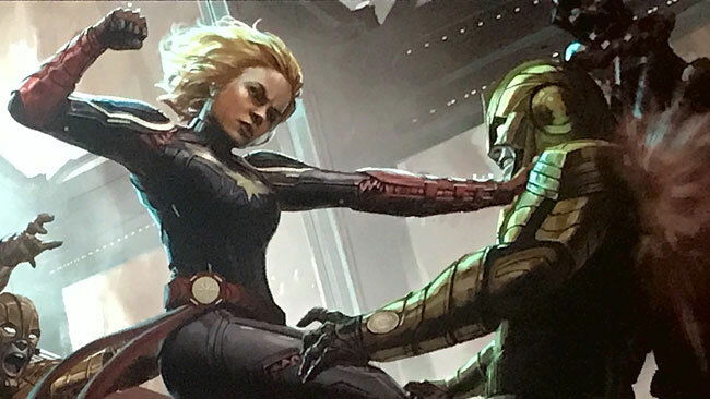 Captain Marvel contro gli Skrull Captain Marvel tira un pugno a uno Skrull