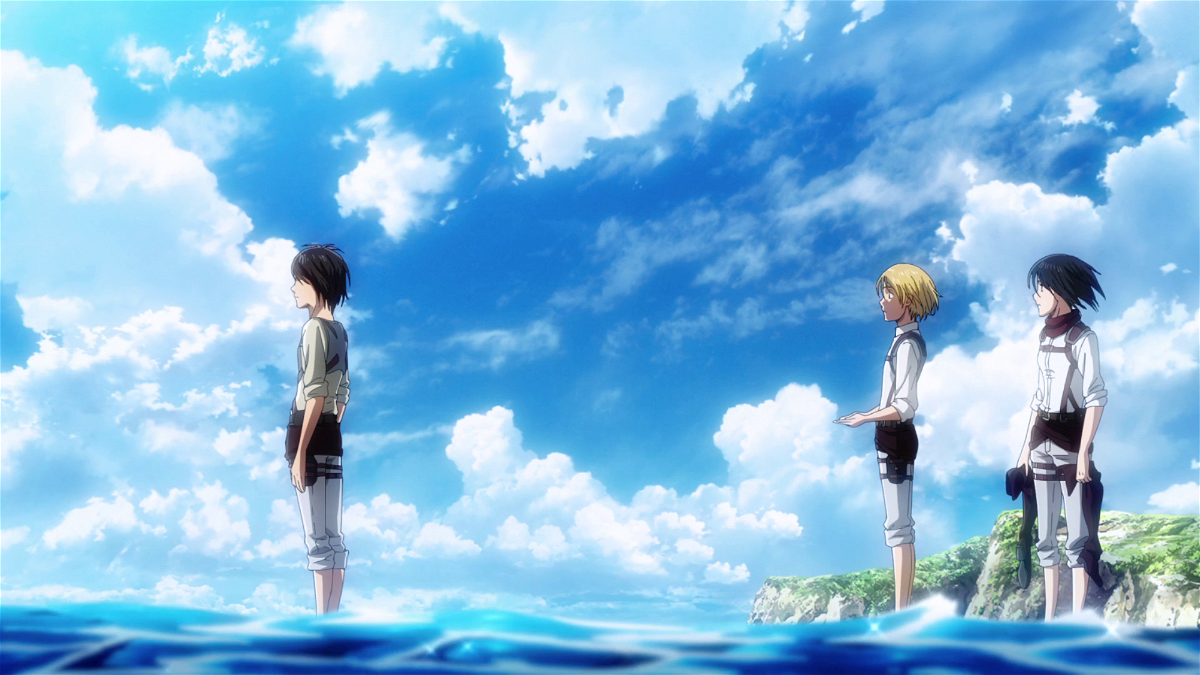 Eren, Armin e Mikasa vedono il mare per la prima volta