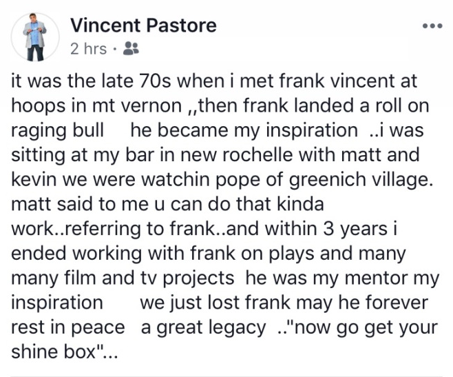 Il post di Vincent Pastore su Facebook