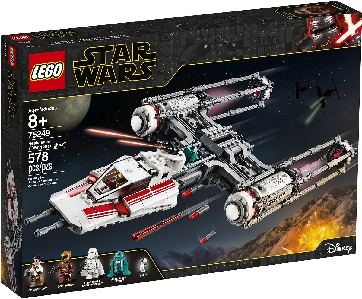L'Y-Wing in versione LEGO vola e spara nella cover del box del set da 578 pezzi