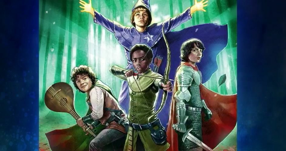 Immagine promozionale di Stranger Things and Dungeons and Dragons, in cui i ragazzi impersonano i propri personaggi D&D