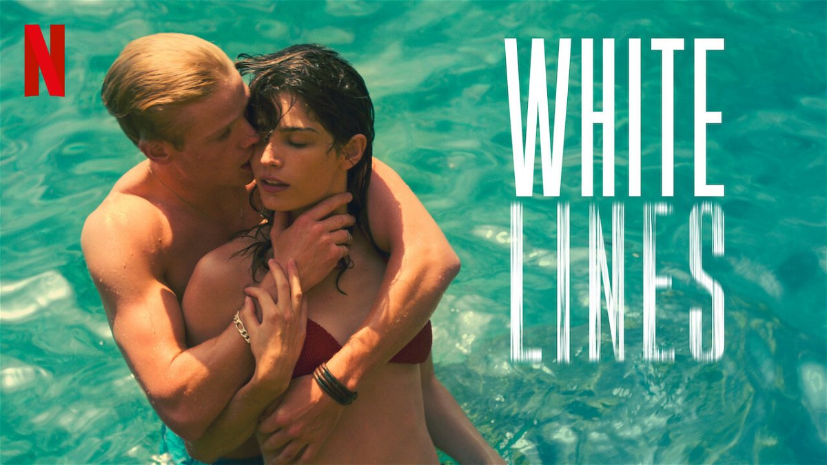 Il poster della serie Netflix White Lines con Tom Rhys Harries e Zoe Mulheims