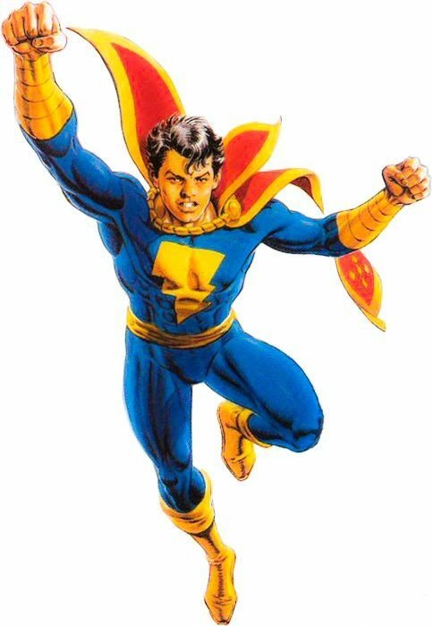 Disegno a figura intera di Freddy Freeman nei panni di Capitan Marvel jr. in volo