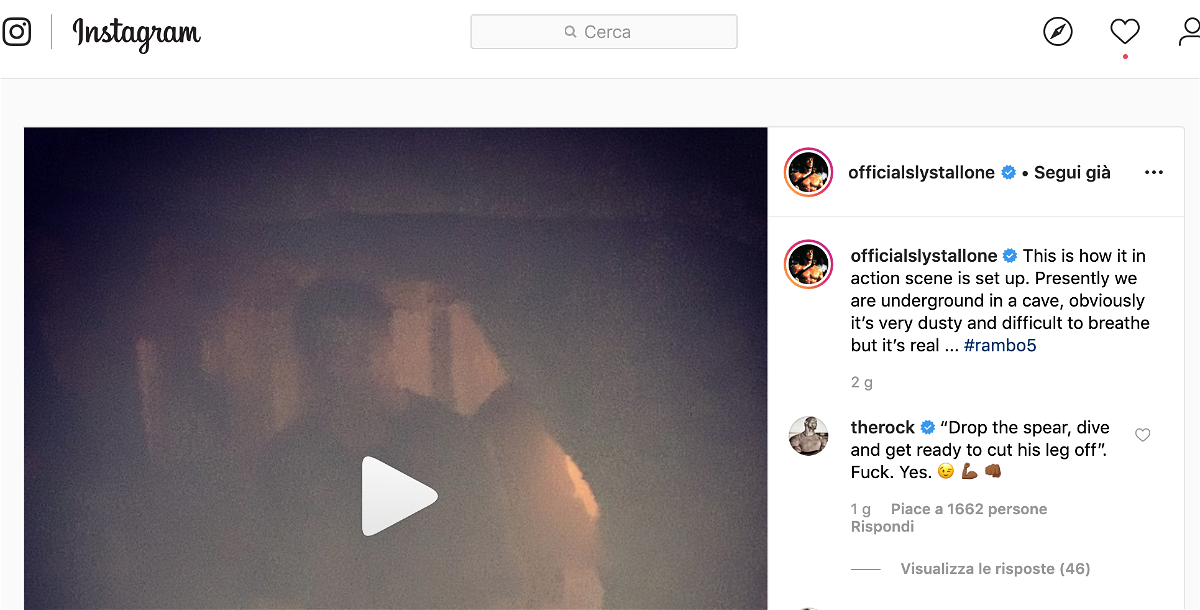 The Rock commenta il video di Stallone su Instagram