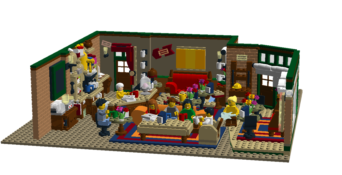 Primo piano del progetto grafico del set LEGO Central Perk Coffee di Friends