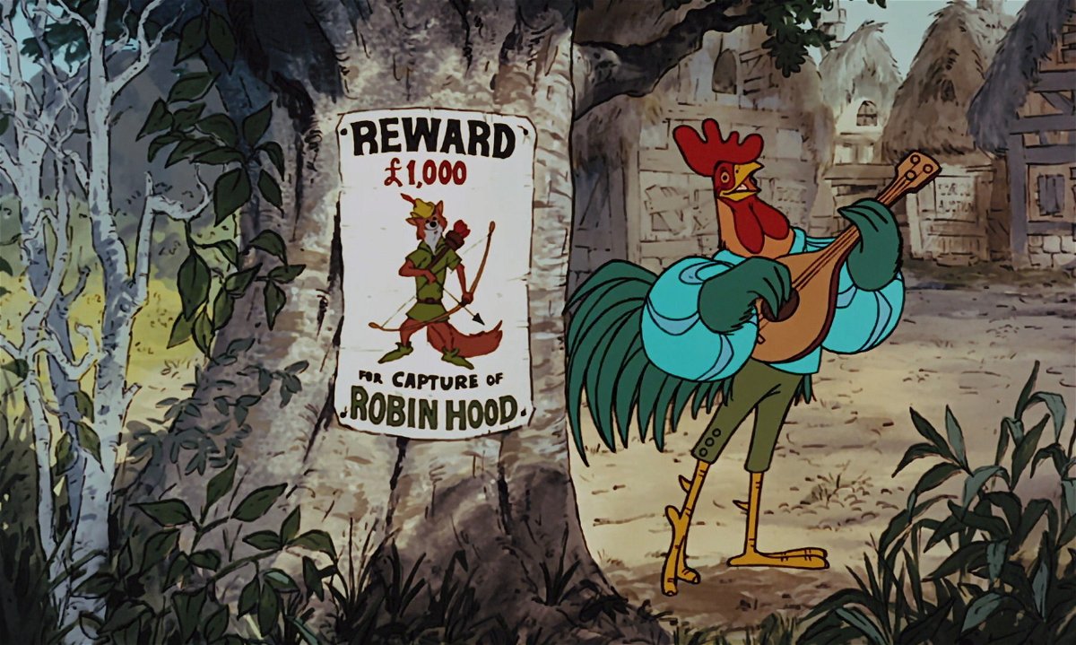 Cantagallo strimpella la storia di Robin Hood all'inizio del film