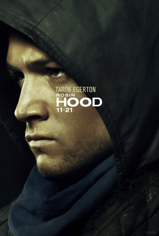 Clicca per vedere l'immagine originale Primo piano di Taron Egerton nel primo poster di Robin Hood