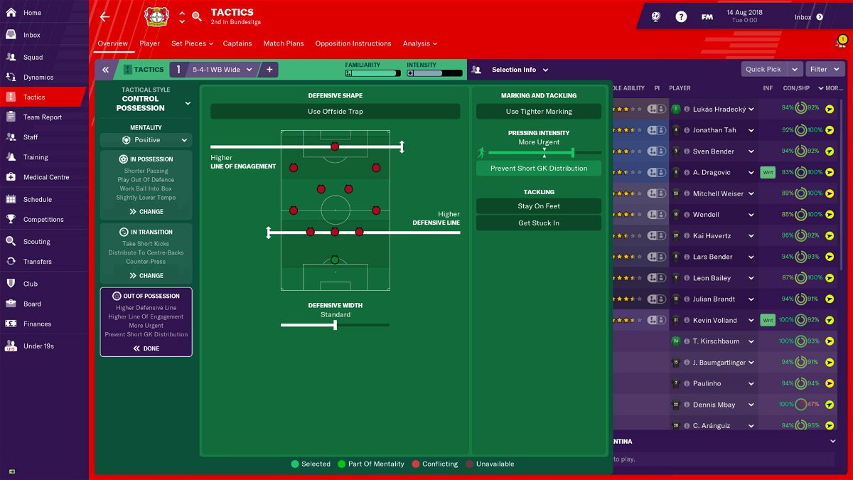 Uno screenshot di gioco da Football Manager 2019