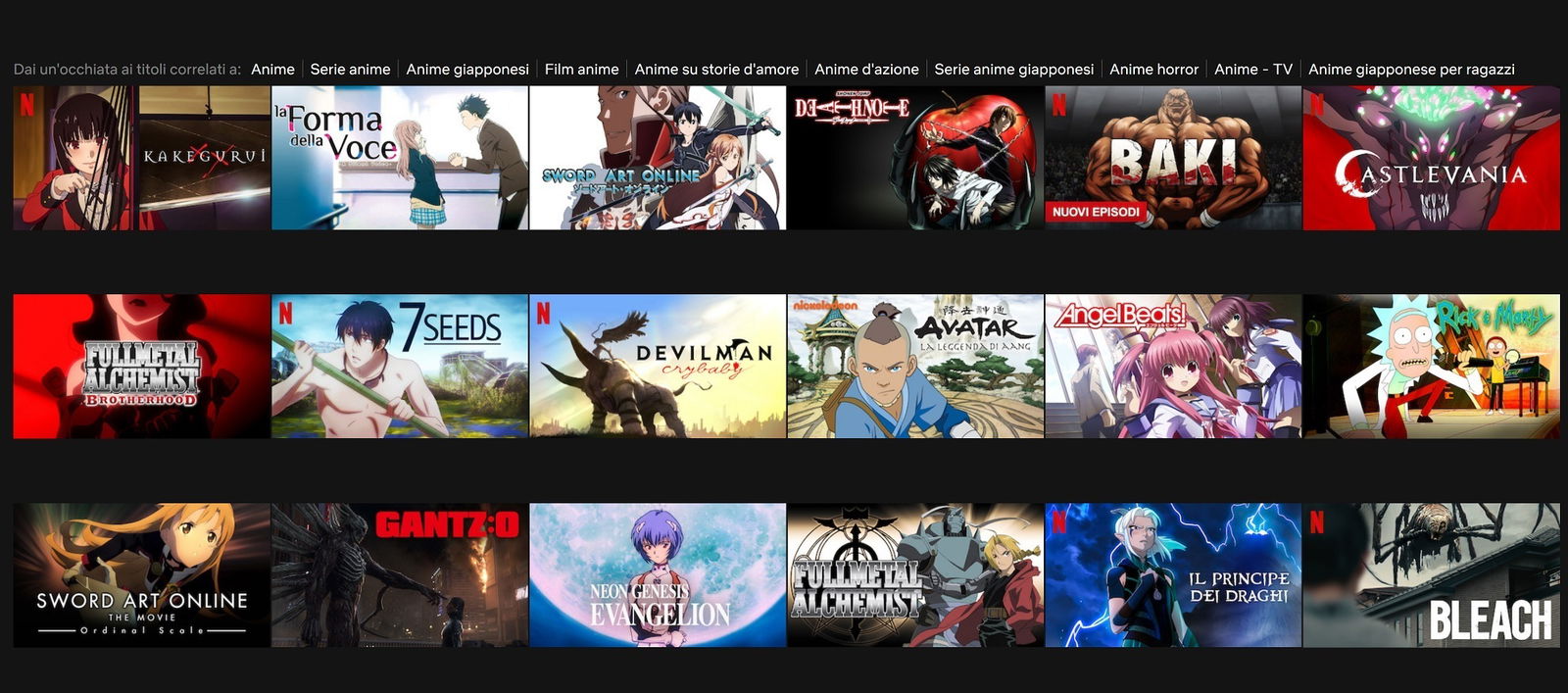 Clicca per vedere l'immagine originale Netflix interfaccia anime