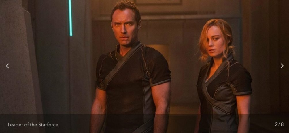 Jude Law e Brie Larson nel film Captain Marvel
