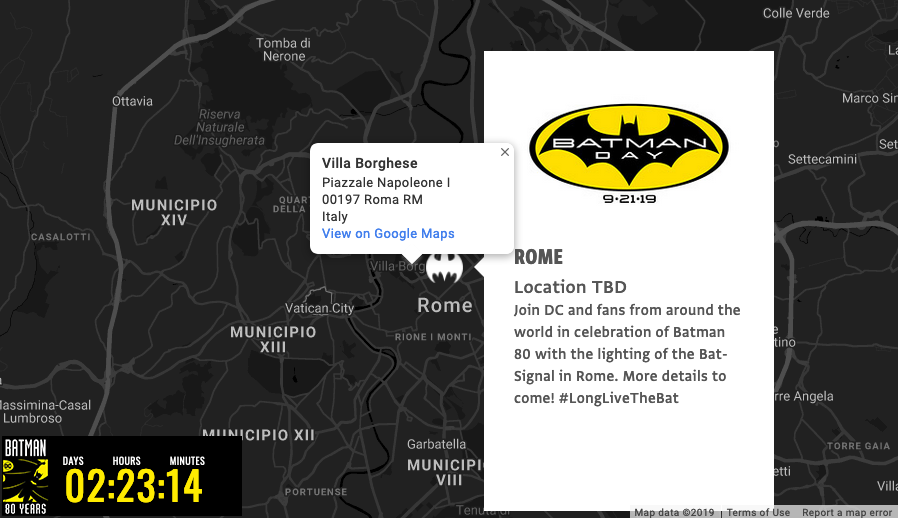 Mappa dei Bat-Segnali, con Roma