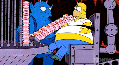 Clicca per vedere l'immagine originale Homer turba il diavolo continuando a mangiare ciambelle all'infinito
