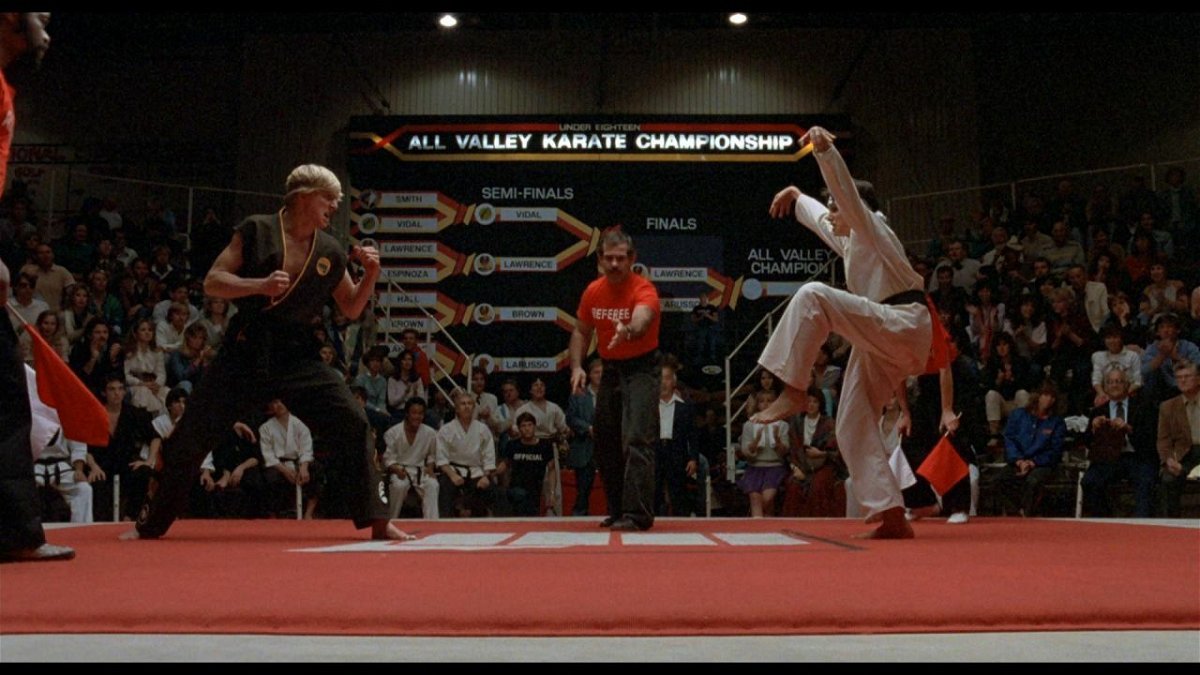 I protagonisti in una delle scene finali di Karate Kid