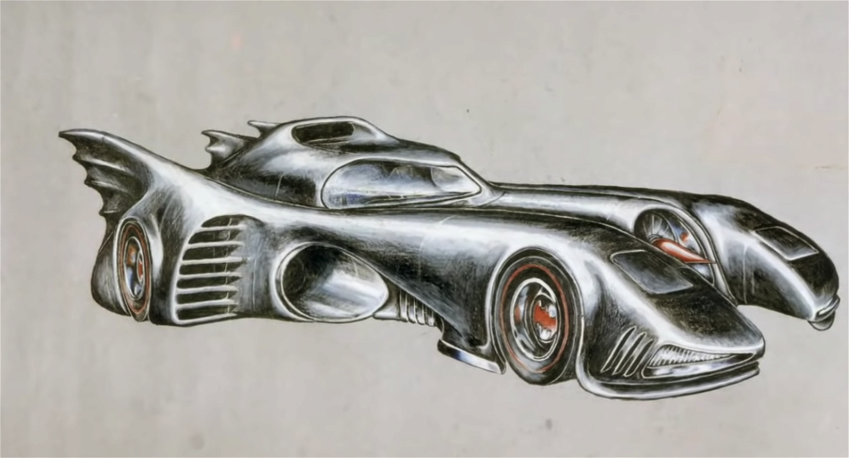 Un disegno dell'auto di Batman nel film di Tim Burton