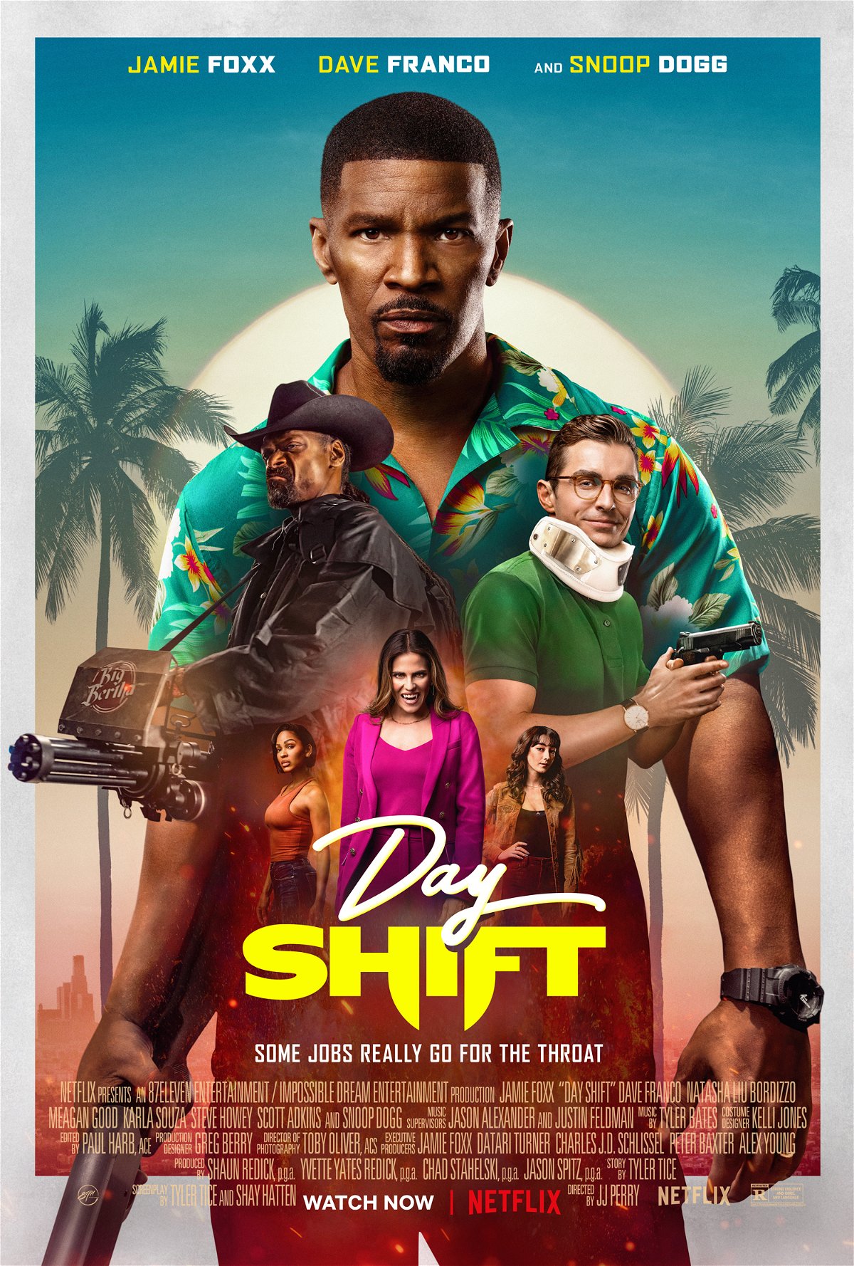 Day Shift - Jamie Foxx a další postavy na filmovém plakátu Netflix
