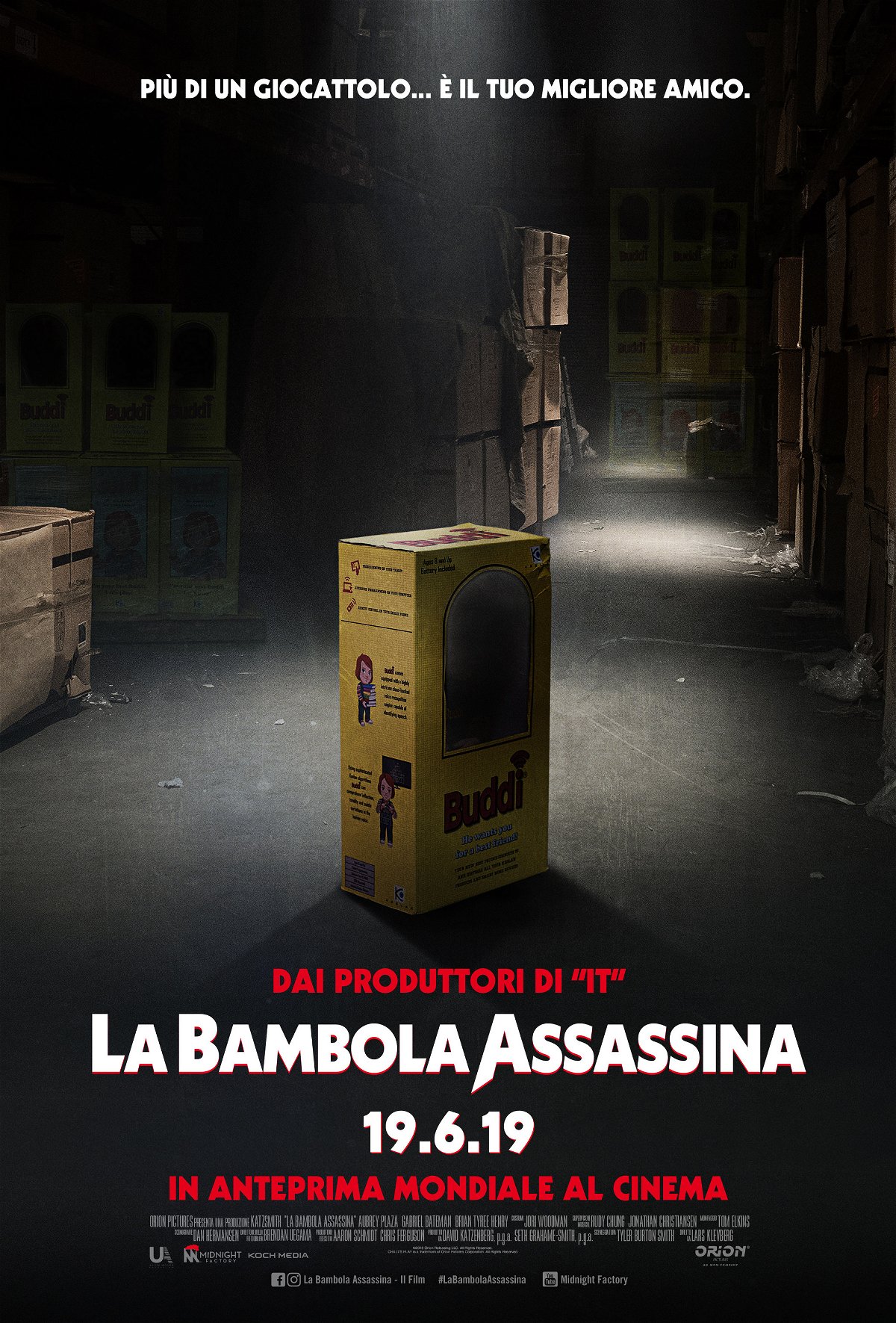 Il poster italiano di La Bambola Assassina con la scatola di Buddi