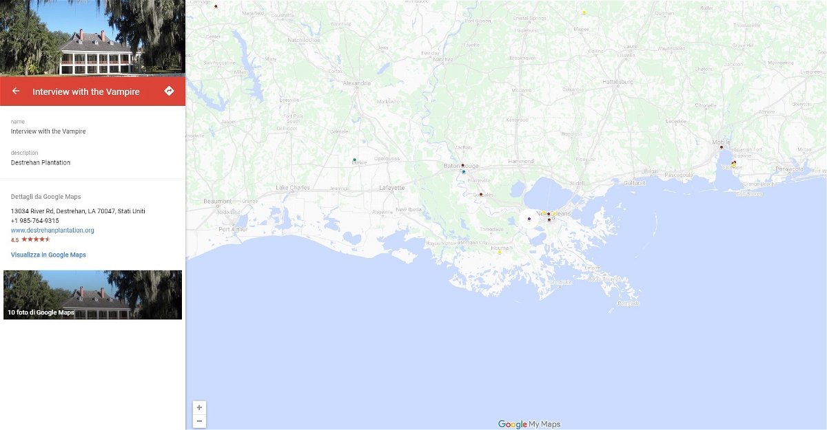 El mapa de la Plantación Destrehan en Nueva Orleans