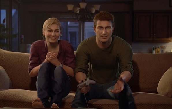 Nathan e Elena giocano a Crash Badicoot in Uncharted 4