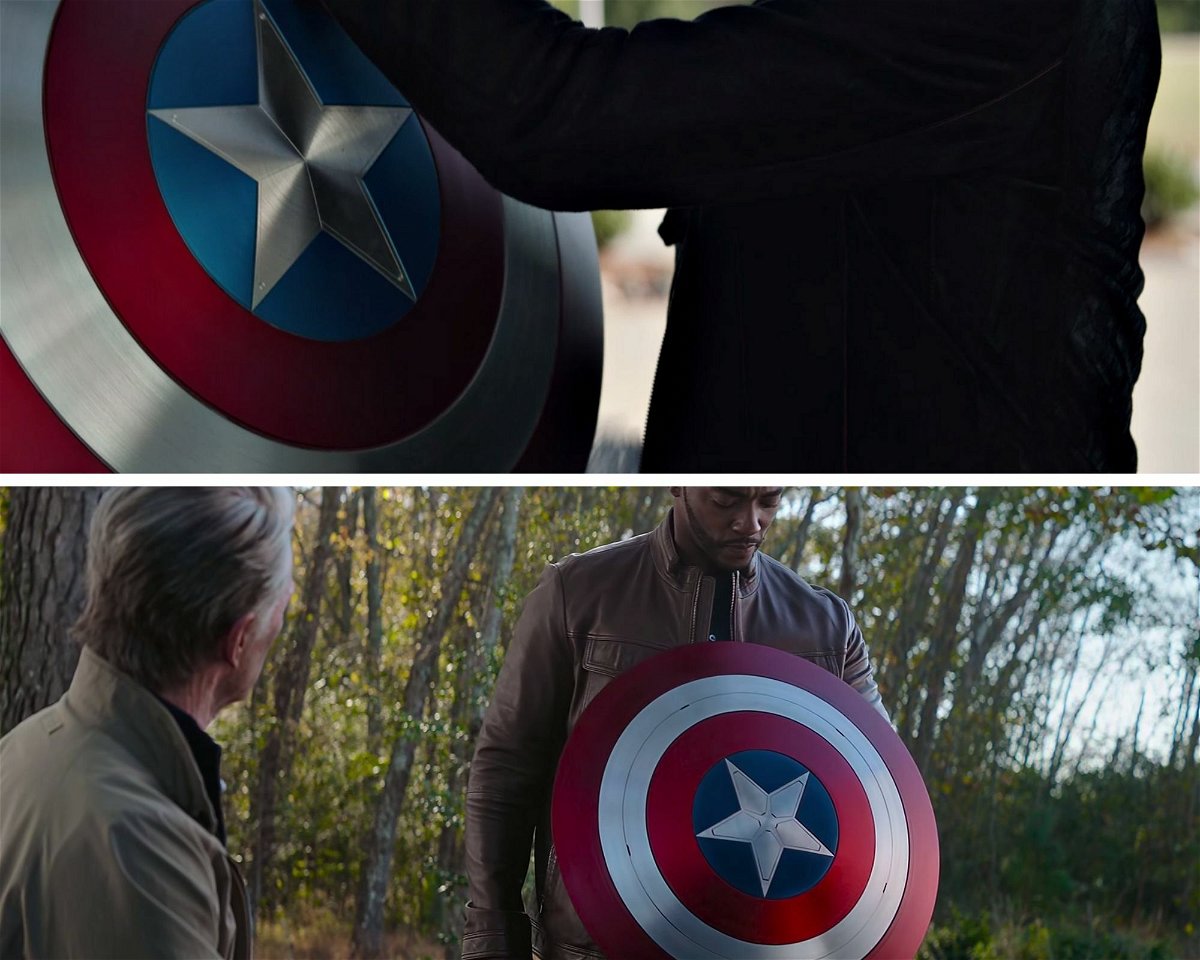 Lo scudo di Cap in mano a Tony Stark e a Sam Wilson