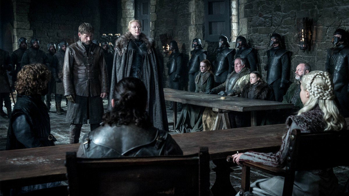 Brienne e Jaime davanti a Daenerys, Sansa e Jon