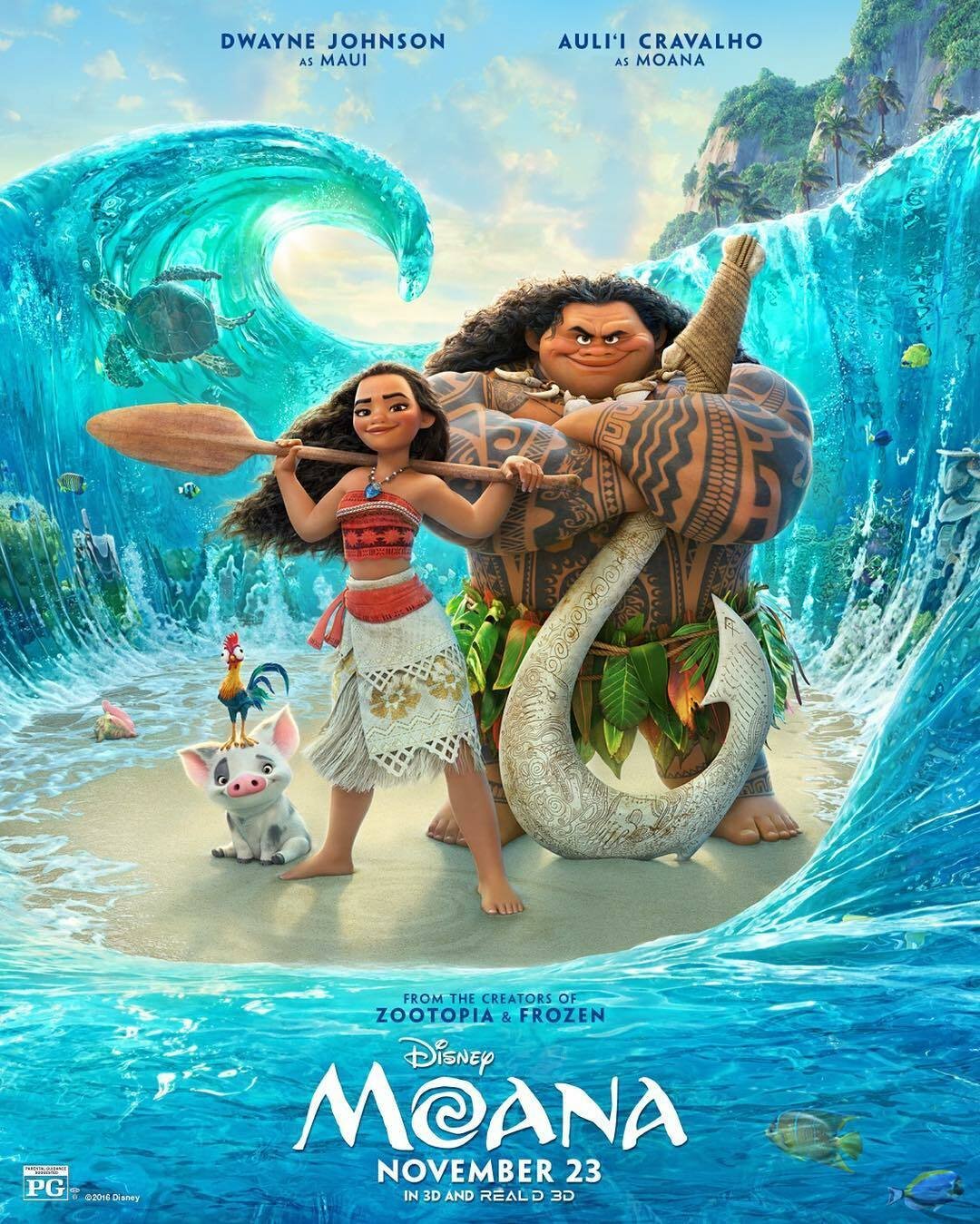 Vaiana e Maui nel poster ufficiale di Oceania (Moana)