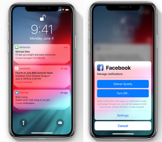 Clicca per vedere l'immagine originale Dettagli sulle nuove funzioni per le Notifiche Push in iOS 12