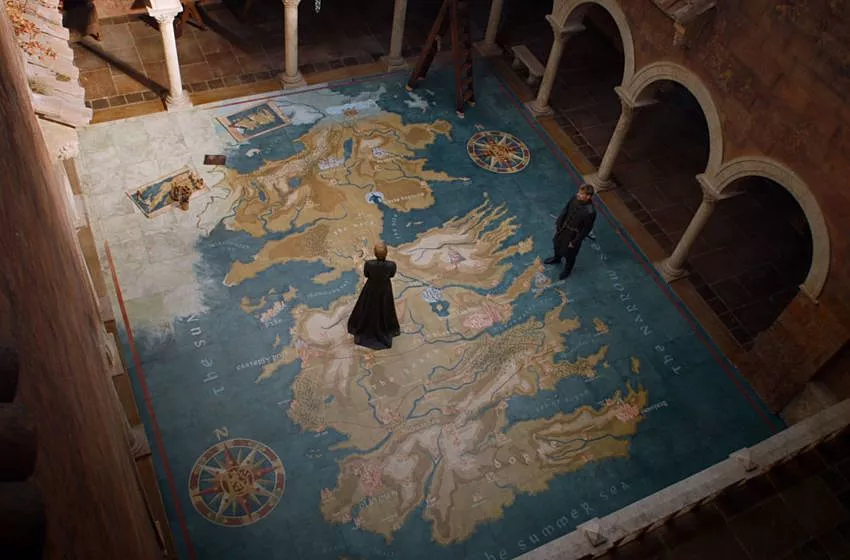 La mappa di Westeros, inquadrata durante un episodio di Game of Thrones
