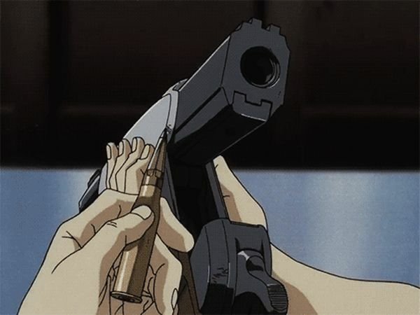 Un'arma viene caricata in una scena di Cowboy Bebop 