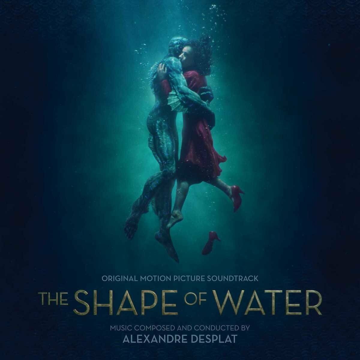 Elisa e la creatura si abbracciano sulla cover della OST de La forma dell'acqua
