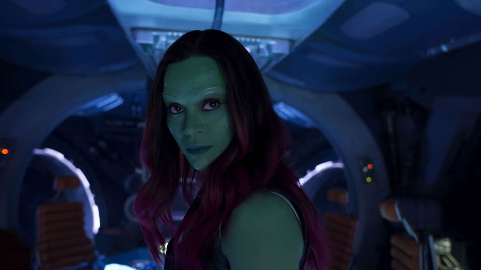 Clicca per vedere l'immagine originale Zoe Saldana come Gamora in Guardiani della Galassia 2