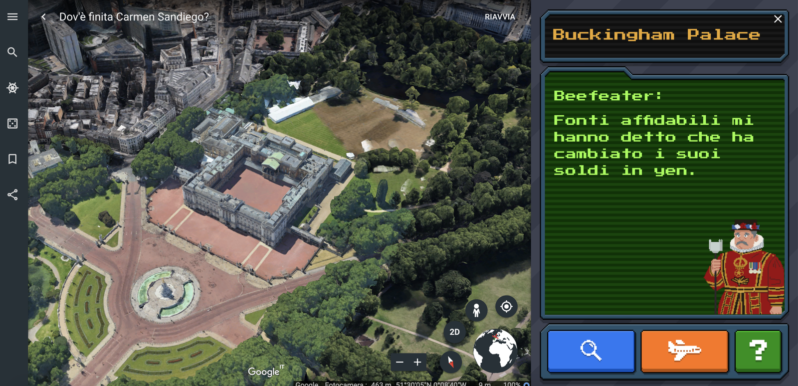 Clicca per vedere l'immagine originale Screen da Google Earth del gioco su Carmen Sandiego