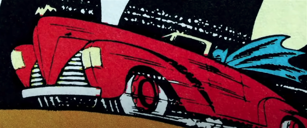 L'auto di Batman di colore rosso