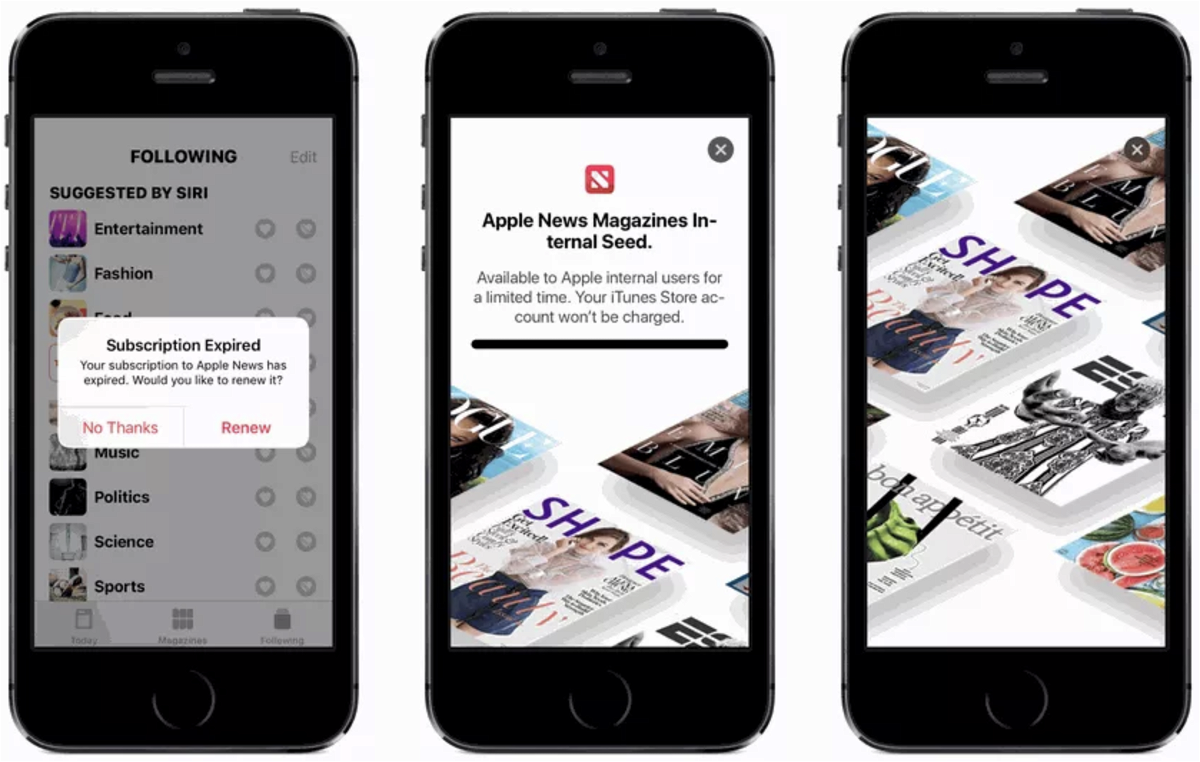 La splash page di Apple News Magazines in una beta di iOS 12.2